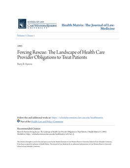 Forcing Rescue: the Landscape of Health Care Provider Obligations to Treat Patients Barry R