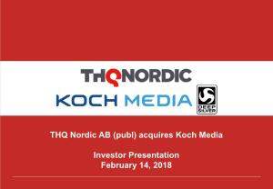 THQ Nordic AB (Publ) Acquires Koch Media