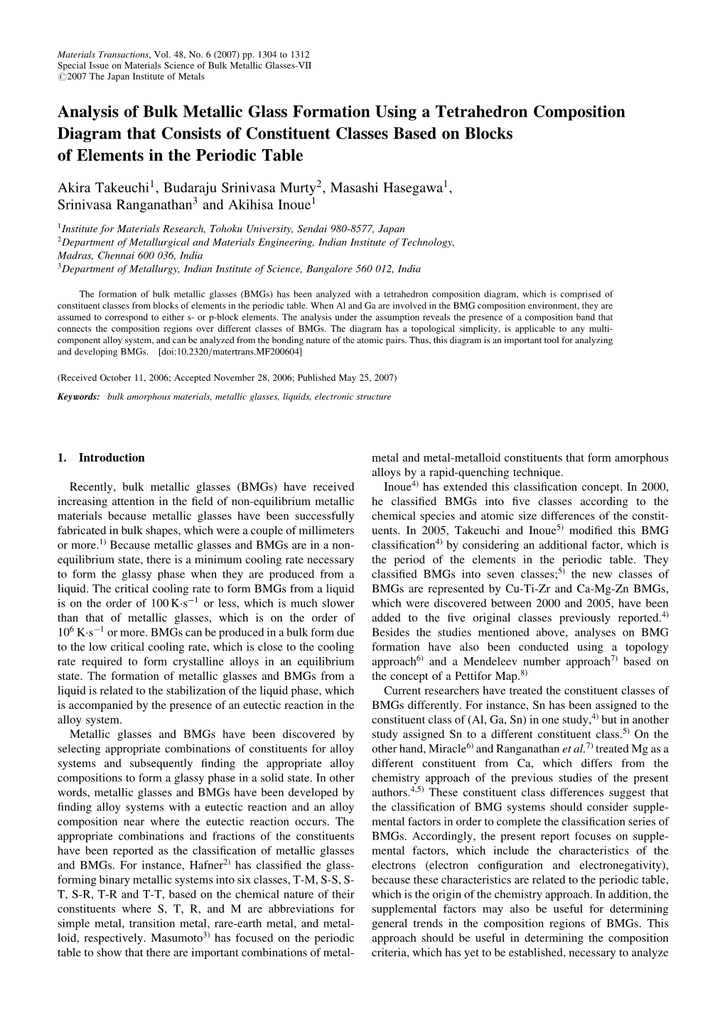 Analysis of Bulk Metallic Glass Formation Using a Tetrahedron