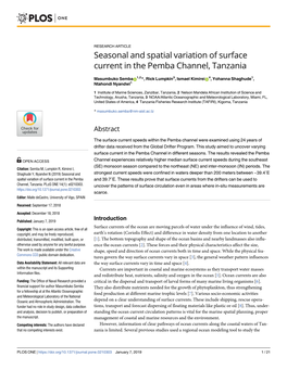 Seasonal and Spatial Variation of Surface Current in the Pemba Channel, Tanzania