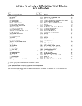 Holdings of the University of California Citrus Variety Collection Lime and Lime Type