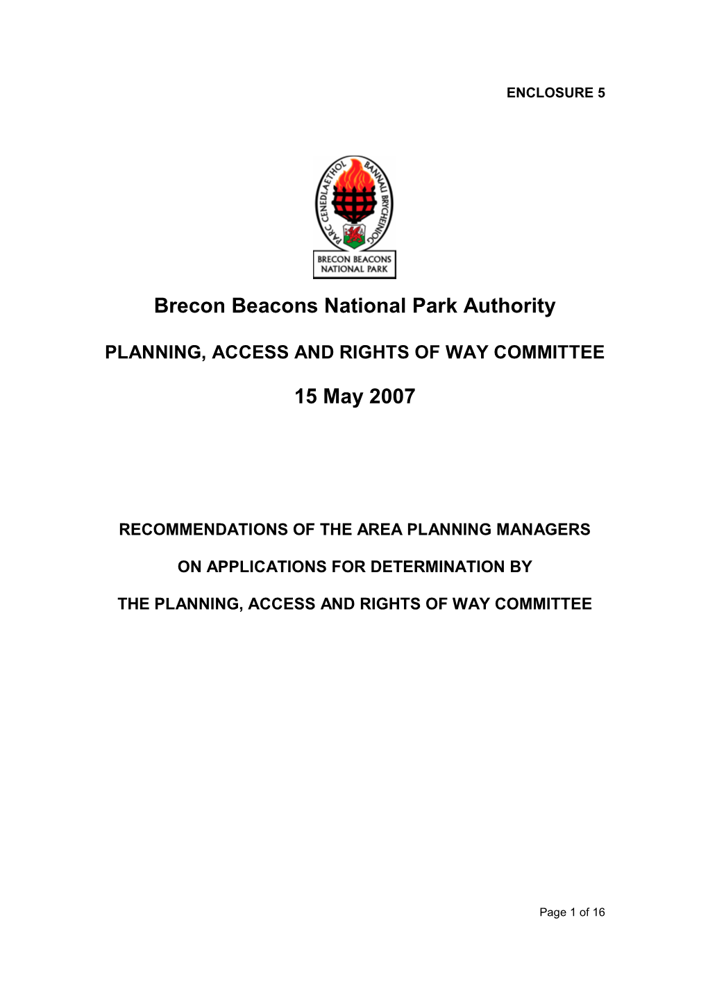 Brecon Beacons National Park Authority 15 May 2007