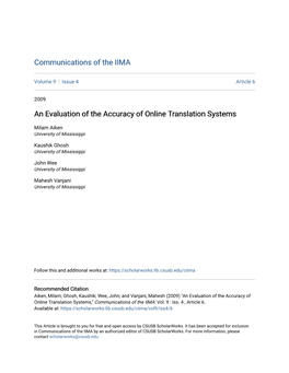 An Evaluation of the Accuracy of Online Translation Systems