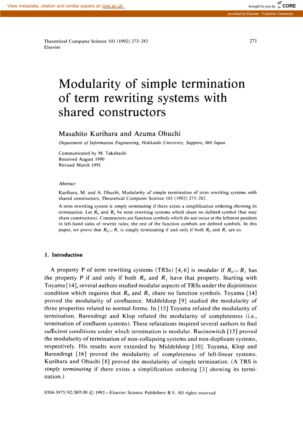 Modularity of Simple Termination of Term Rewriting Systems with Shared Constructors