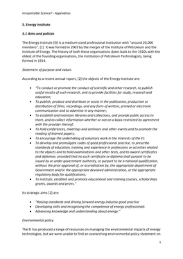 5. Energy Institute 5.1 Aims and Policies the Energy Institute (EI) Is