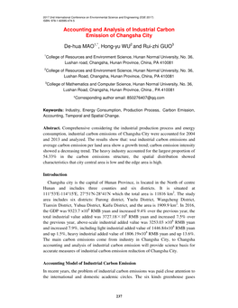 Accounting and Analysis of Industrial Carbon Emission of Changsha City