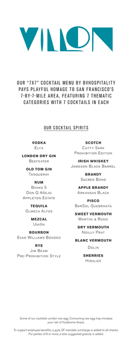 Cocktail Menu by Bvhospitality Pays Playful Homage to San Francisco’S 7-By-7-Mile Area, Featuring 7 Thematic Categories with 7 Cocktails in Each