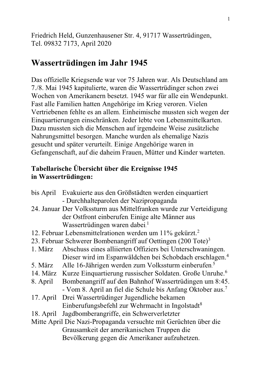 Das Kriegsende 1945 in Wassertrüdingen