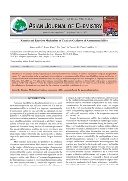 Kinetics and Reaction Mechanism of Catalytic Oxidation of Ammonium Sulfite