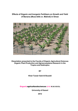 Effects of Organic and Inorganic Fertilizers on Growth and Yield of Banana (Musa AAA Cv