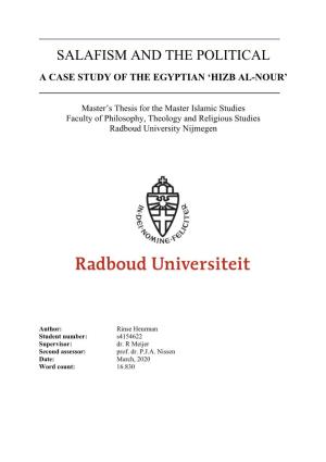 Salafism and the Political a Case Study of the Egyptian ‘Hizb Al-Nour’