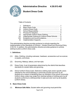 Administrative Directive 4.30.013-AD Student Dress Code