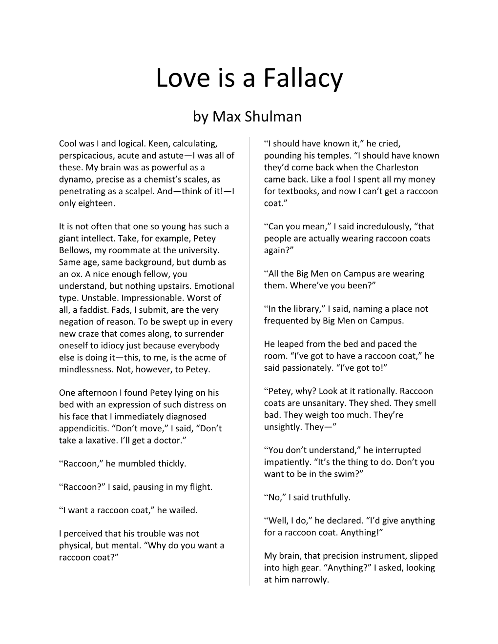 Love Is a Fallacy