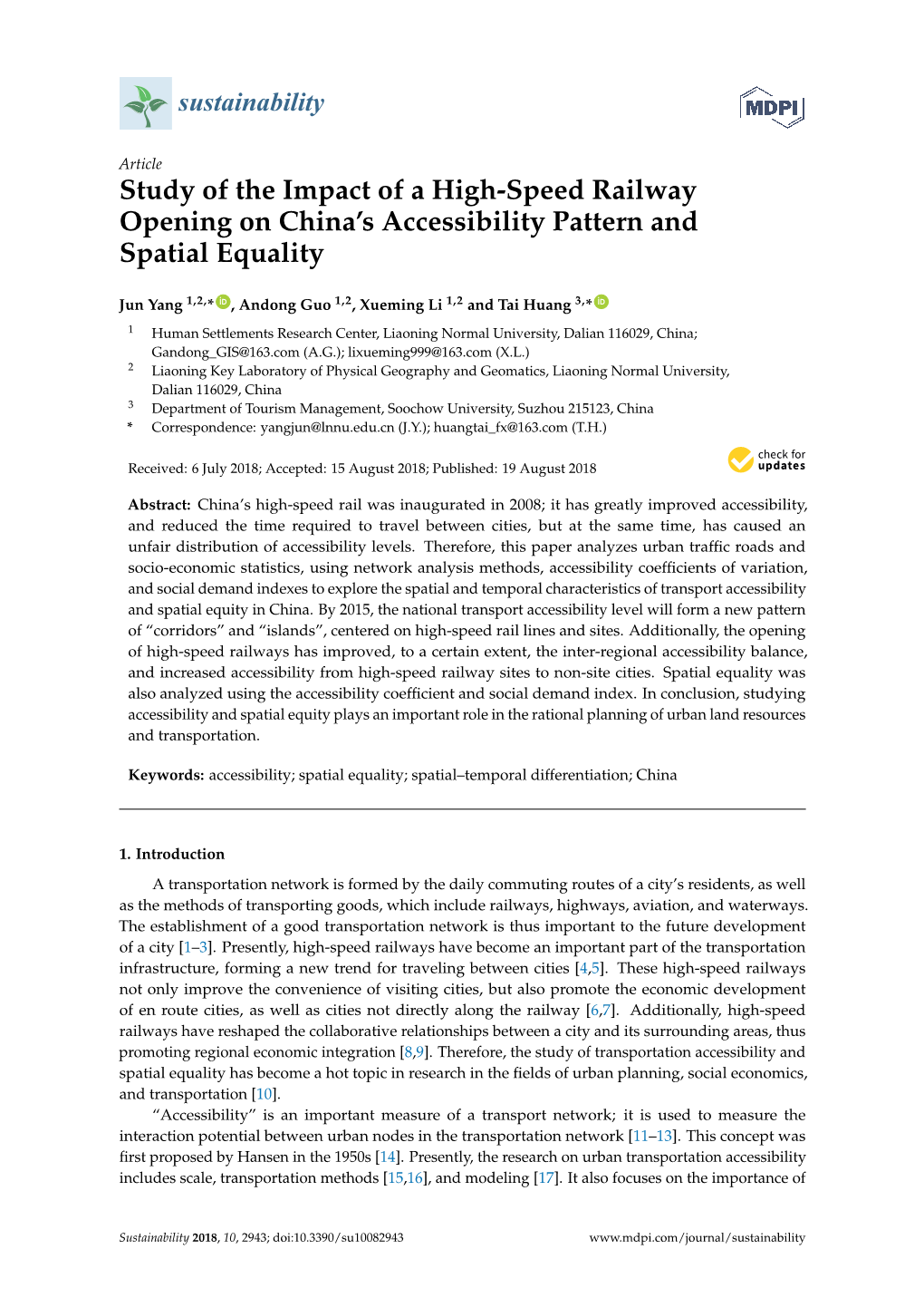 Study of the Impact of a High-Speed Railway Opening on China's