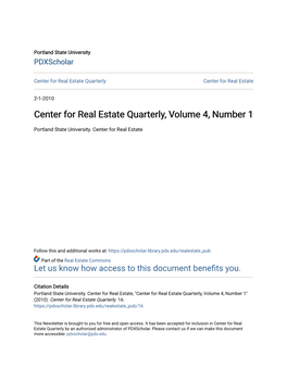 Center for Real Estate Quarterly, Volume 4, Number 1