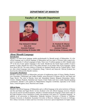 DEPARTMENT of MARATHI Faculty's of Marathi Department