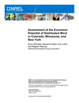 Assessment of the Economic Potential of Distributed Wind in Colorado