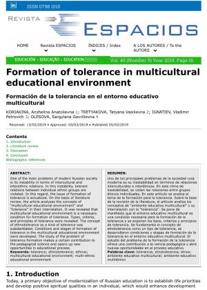 Formation of Tolerance in Multicultural Educational Environment