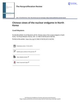 Chinese Views of the Nuclear Endgame in North Korea