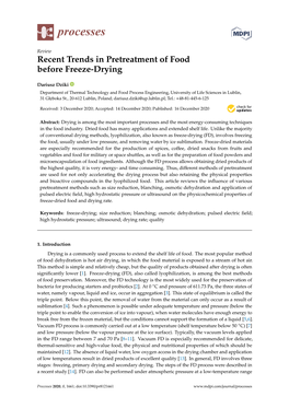 Recent Trends in Pretreatment of Food Before Freeze-Drying