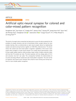 Artificial Optic-Neural Synapse for Colored and Color-Mixed Pattern