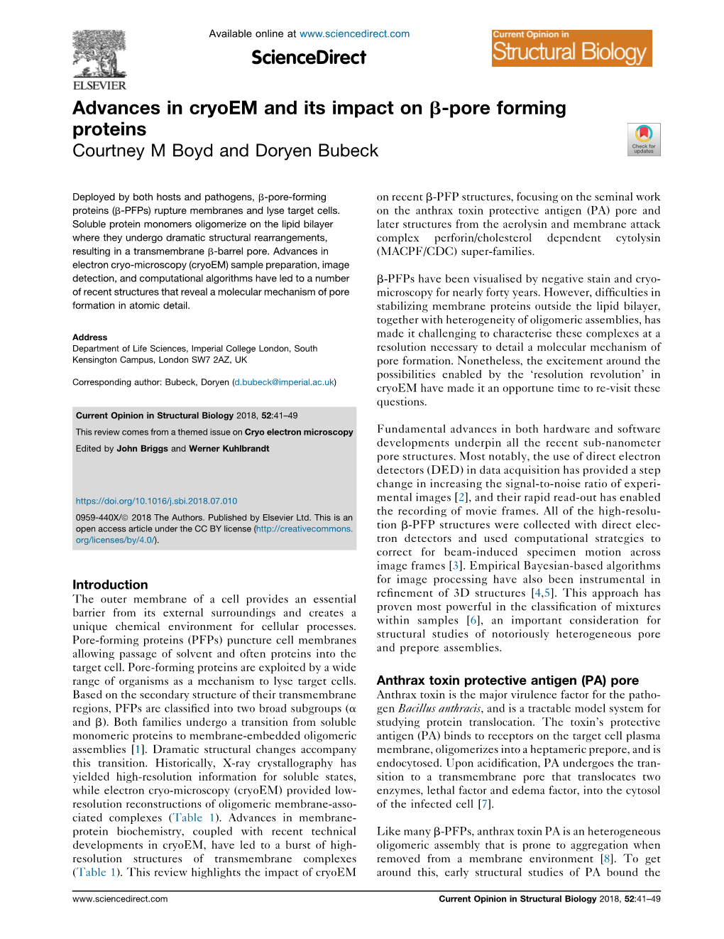 Advances in Cryoem and Its Impact on B-Pore Forming Proteins