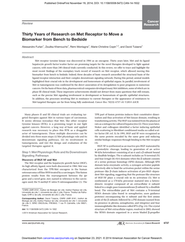 Thirty Years of Research on Met Receptor to Move a Biomarker from Bench to Bedside
