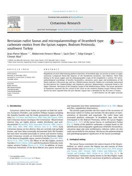 Berriasian Rudist Faunas and Micropalaeontology of Stramberk Type Carbonate Exotics from the Lycian Nappes, Bodrum Peninsula, So