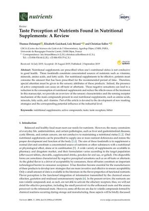 Taste Perception of Nutrients Found in Nutritional Supplements: a Review