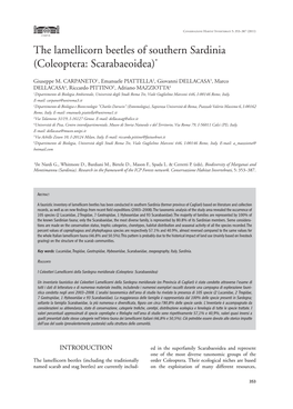 The Lamellicorn Beetles of Southern Sardinia ( Coleoptera: Scarabaeoidea) *