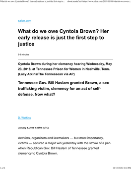 What Do We Owe Cyntoia Brown? Her Early Release Is Just the First Step To