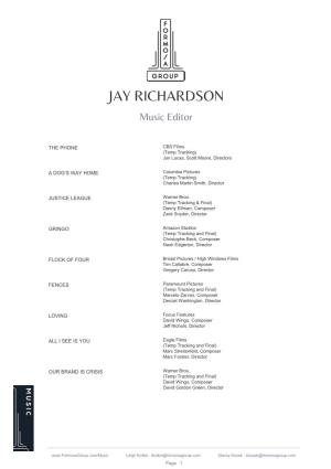 JAY RICHARDSON Music Editor