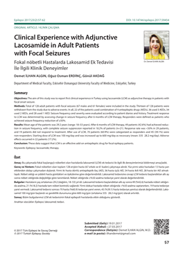 Clinical Experience with Adjunctive Lacosamide in Adult Patients with Focal Seizures Fokal Nöbetli Hastalarda Lakosamid Ek Tedavisi Dr