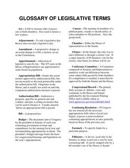 Glossary of Legislative Terms
