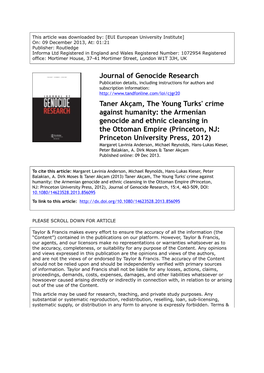 Journal of Genocide Research Taner Akçam, the Young Turks' Crime Against Humanity