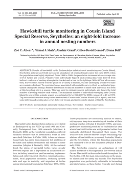 Hawksbill Turtle Monitoring in Cousin Island Special Reserve, Seychelles: an Eight-Fold Increase in Annual Nesting Numbers