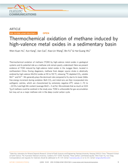 Thermochemical Oxidation of Methane Induced by High-Valence Metal Oxides in a Sedimentary Basin