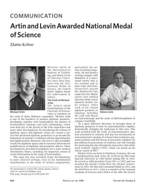 Artin and Levin Awarded National Medal of Science Elaine Kehoe