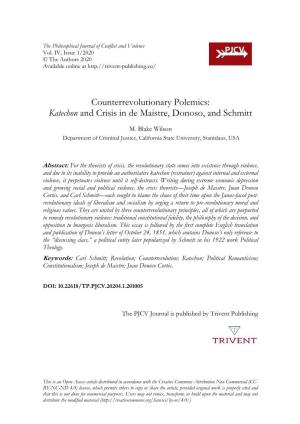 Katechon and Crisis in De Maistre, Donoso, and Schmitt
