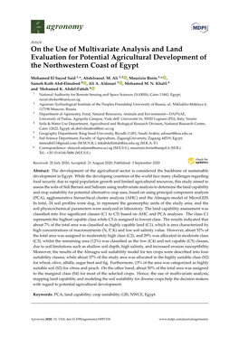 On the Use of Multivariate Analysis and Land Evaluation for Potential Agricultural Development of the Northwestern Coast of Egypt