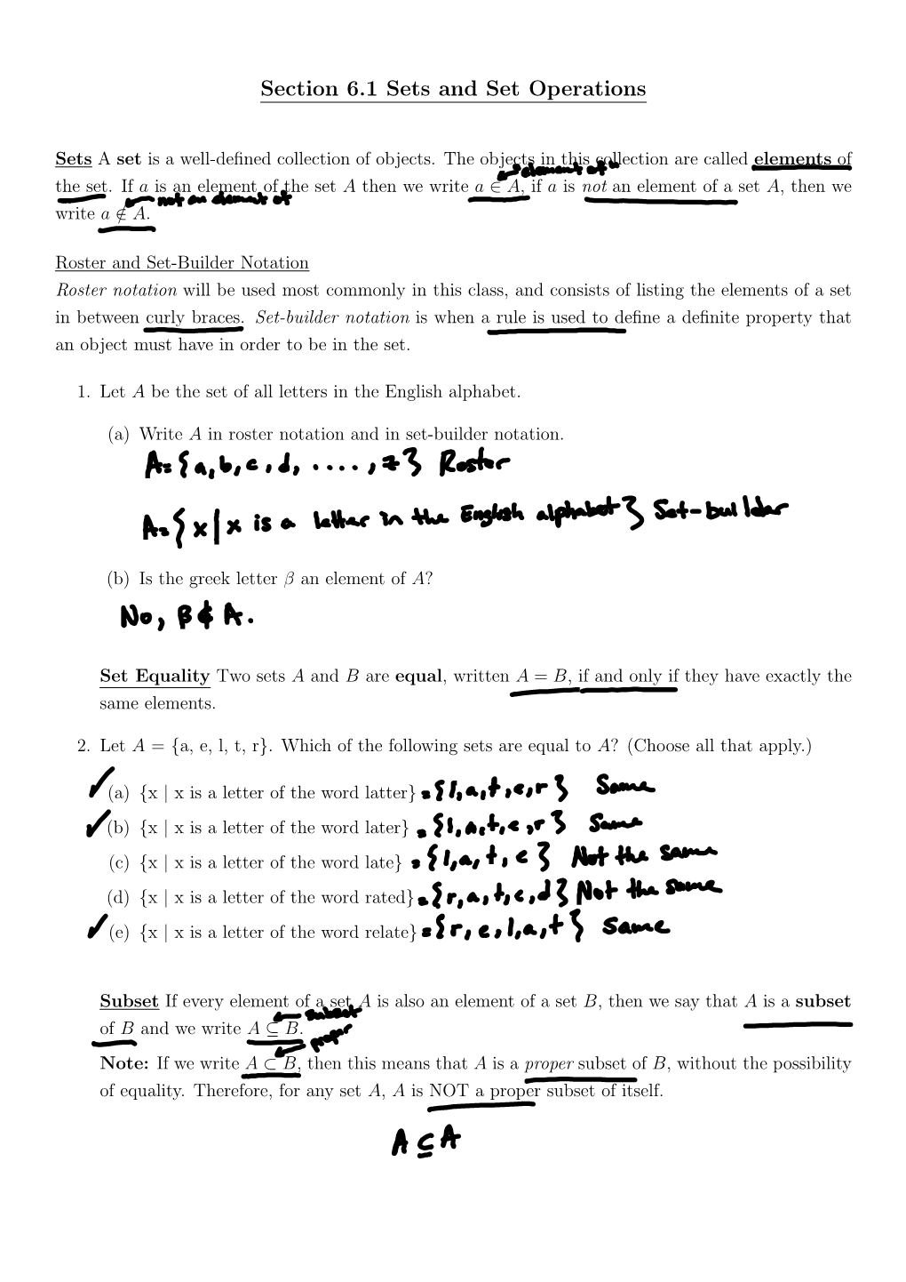 Section 6.1 Sets and Set Operations