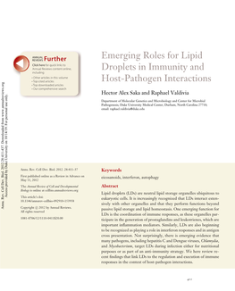 Emerging Roles for Lipid Droplets in Immunity and Host-Pathogen Interactions