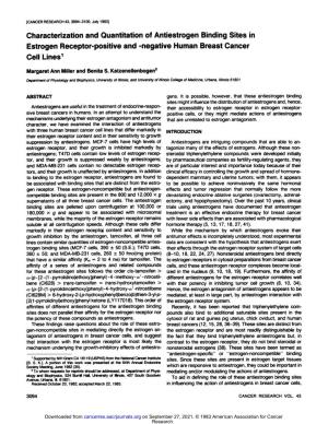 Characterization and Quantitation of Antiestrogen Binding Sites in Estrogen Receptor-Positive and -Negative Human Breast Cancer Cell Lines1