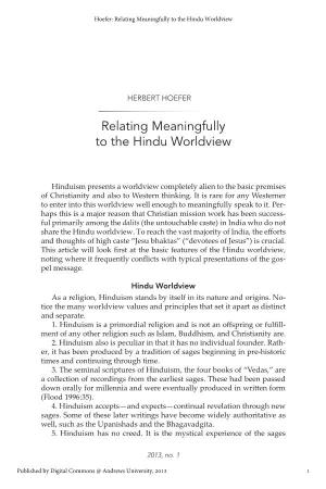Relating Meaningfully to the Hindu Worldview