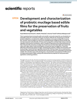 Development and Characterization of Probiotic Mucilage Based Edible Films for the Preservation of Fruits and Vegetables