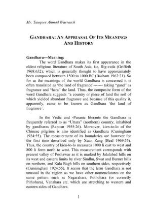 Gandhara: an Appriasal of Its Meanings and History