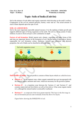 Topic- Soils of India (Unit-Ist)