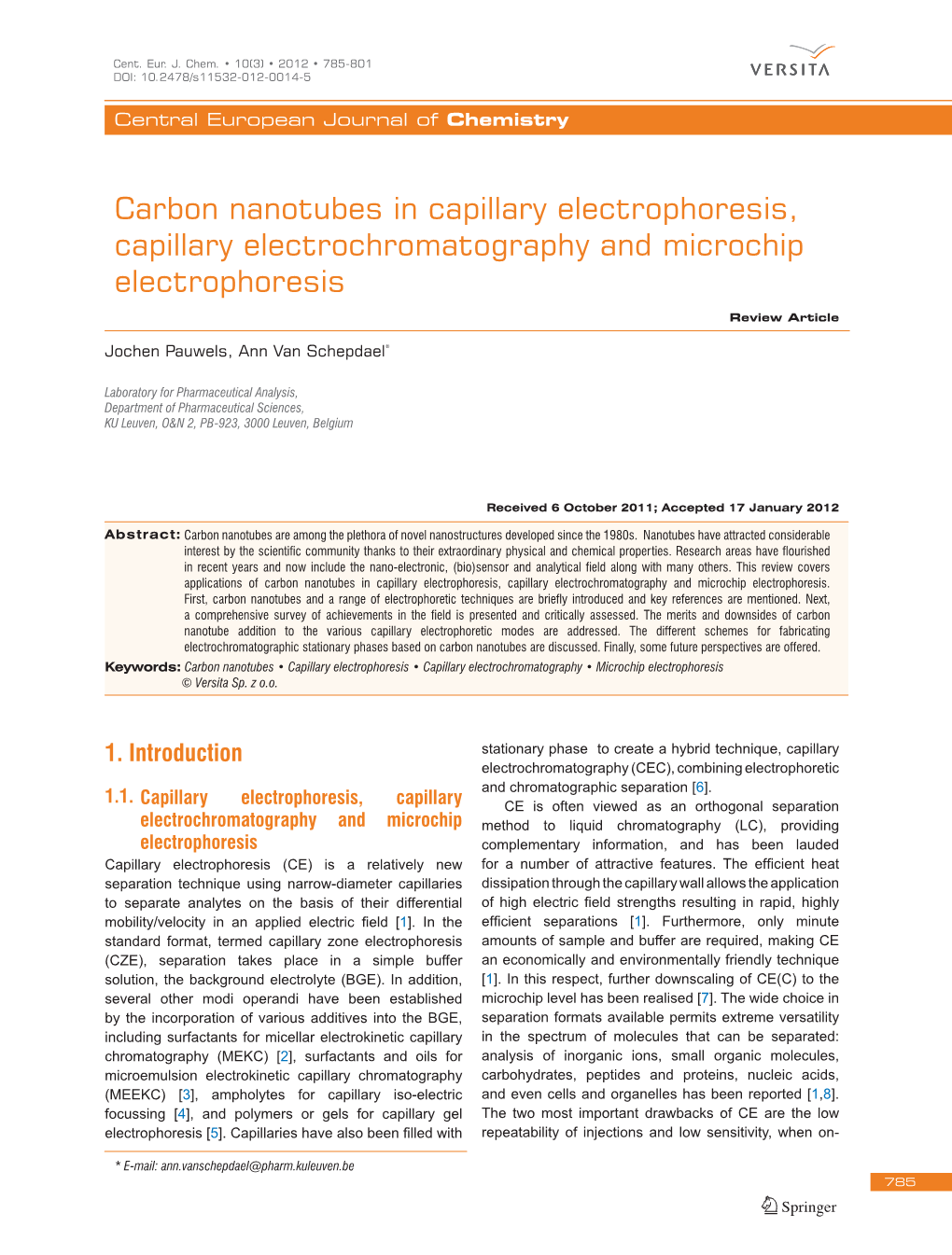 2. Carbon Nanotubes in Capillary Electrophoresis