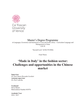 'Made in Italy' in the Fashion Sector: Challenges and Opportunities in The