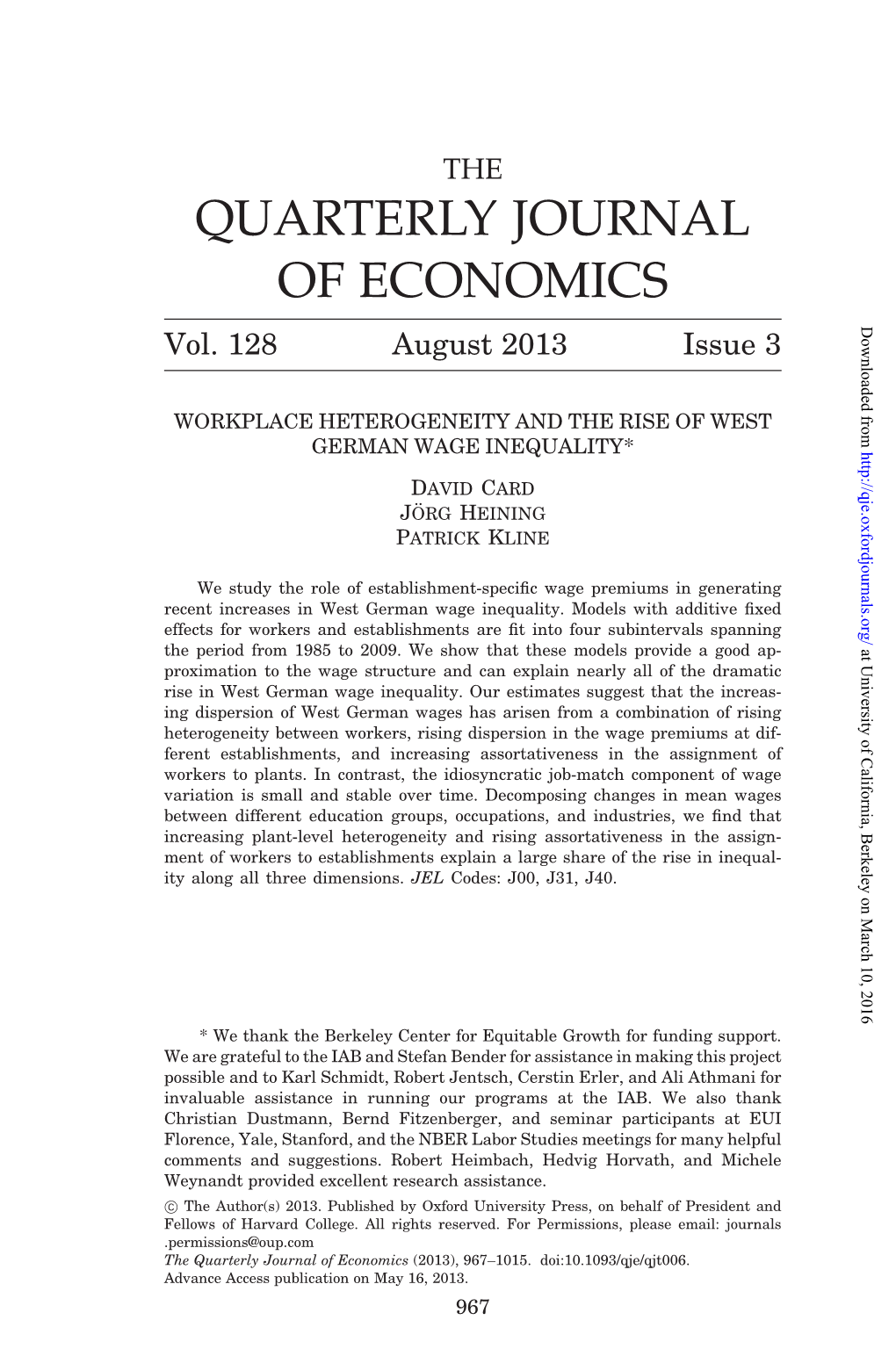 QUARTERLY JOURNAL of ECONOMICS Downloaded from Vol